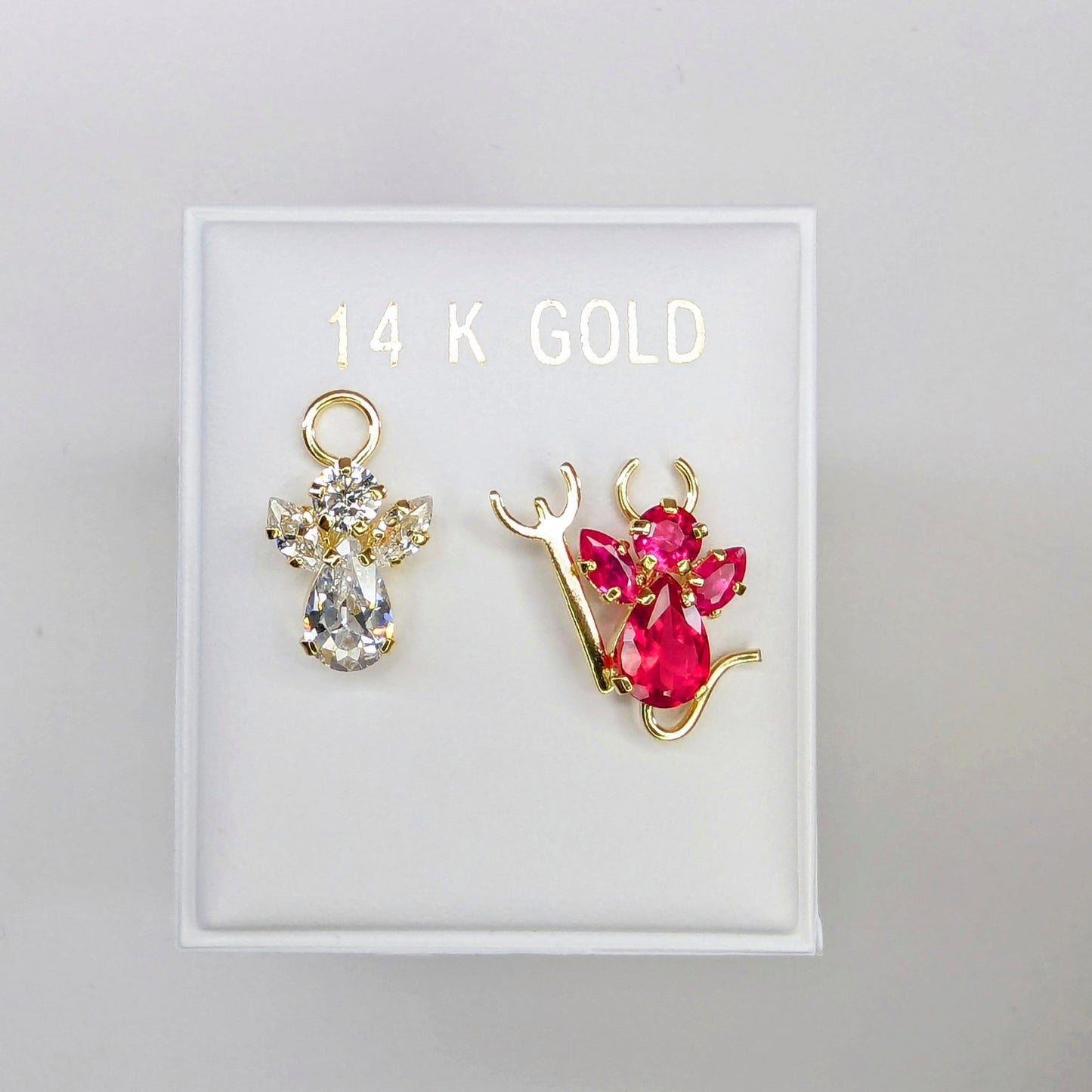 Angel y Diablito Cubic Zirconia CZ Stud Earrings 14k Yellow Gold