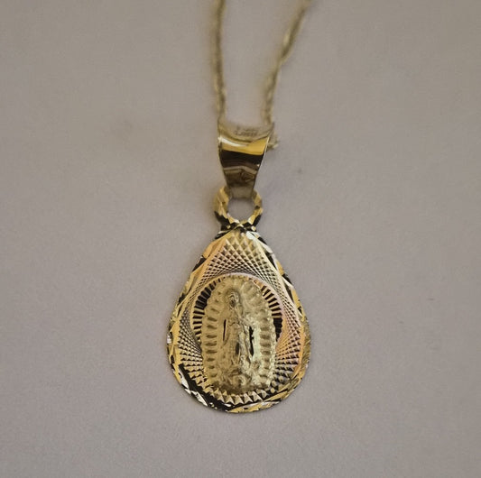 14K Small Virgin Mary Tri Gold Pendent with 18in. Necklace