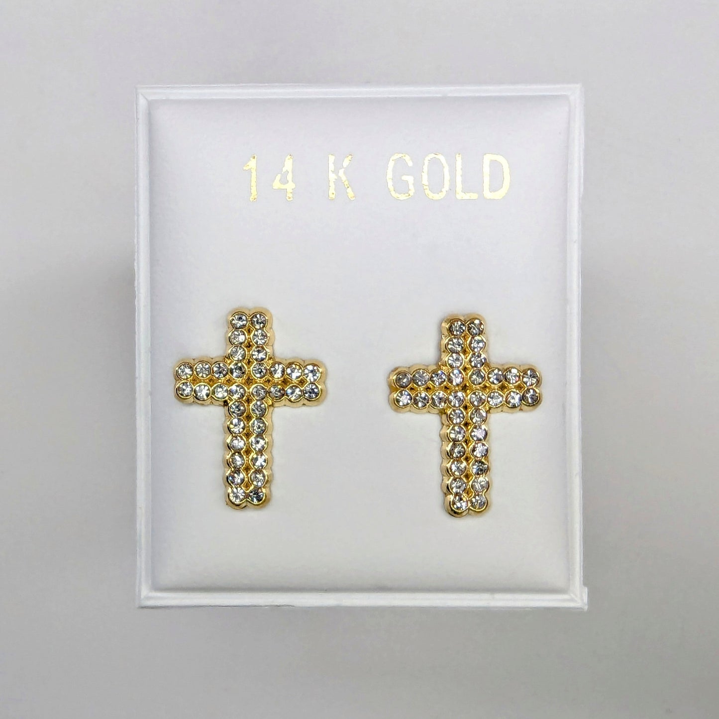 Cross Cubic Zirconia CZ Stud Earrings 14k Yellow Gold