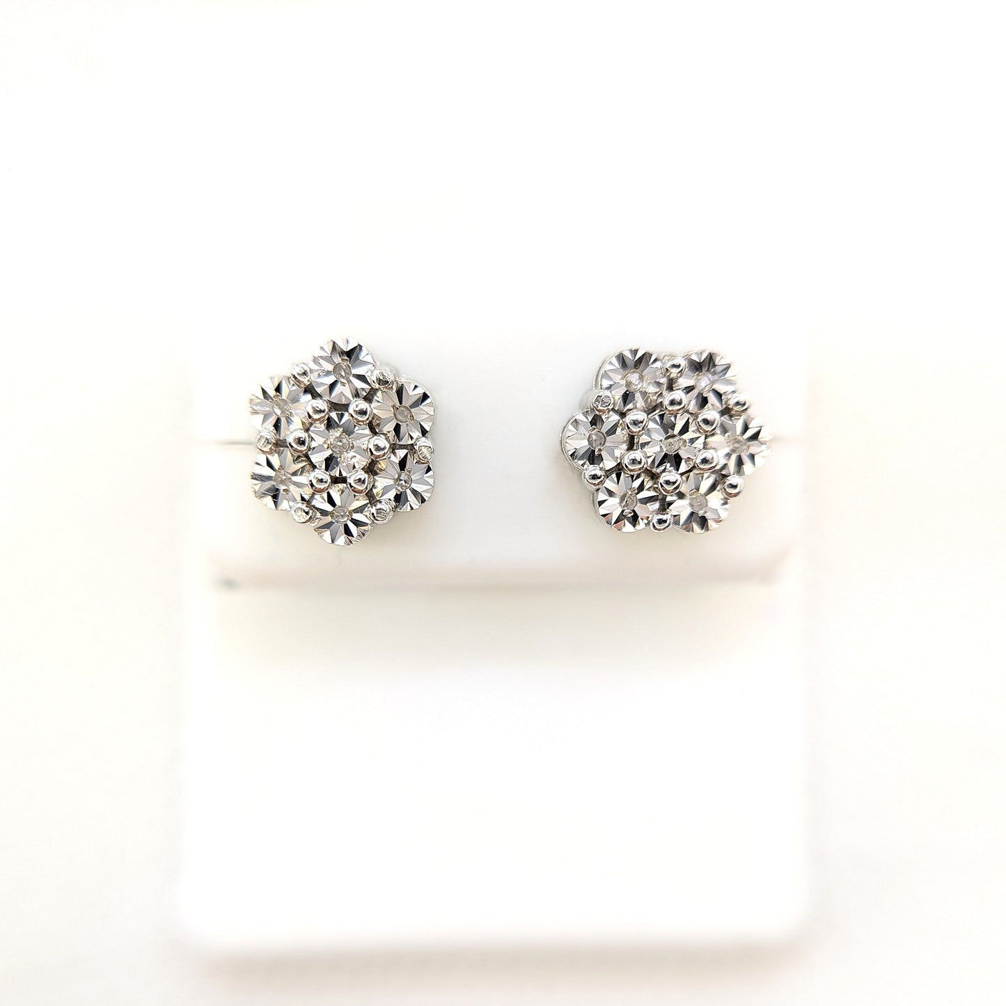 Diamond Flower Stud Earrings Sterling Silver 925
