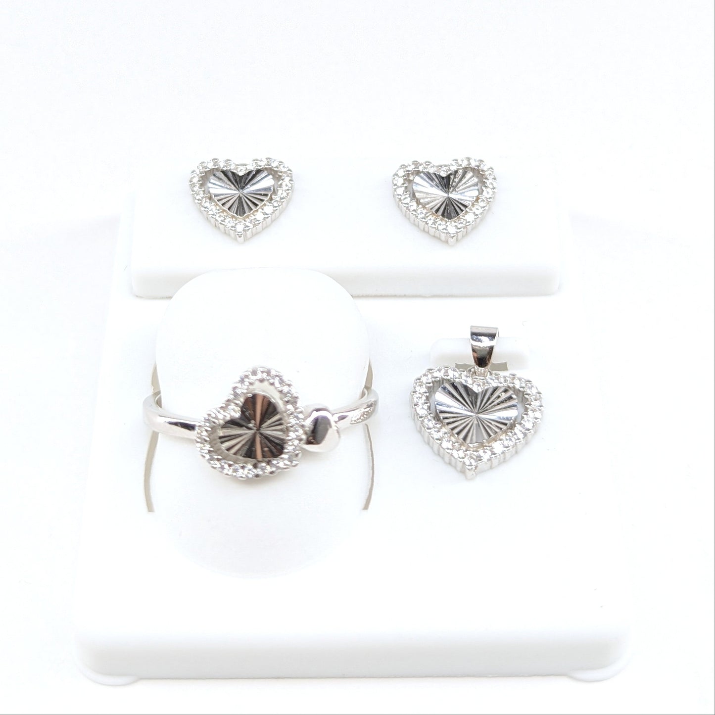 Heart Sterling Silver 925 Earrings Pendent and Ring Set