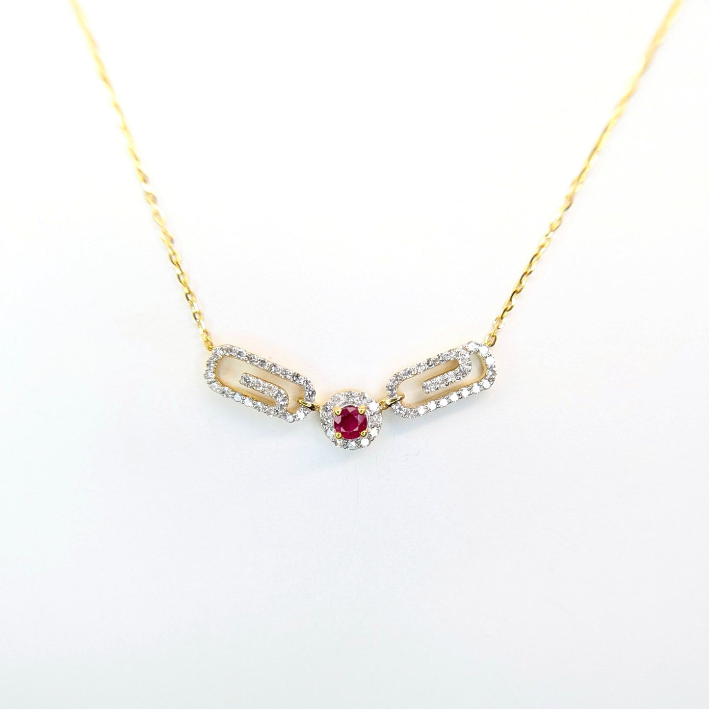 1/4 CTW Natural Diamond Ruby Round Cut Gem Paper Clip Necklace 10k Yellow Gold