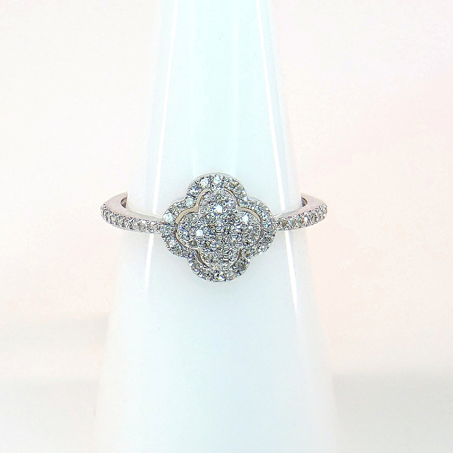 1/4 CTW Natural Diamond Clover Ring 10k White Gold