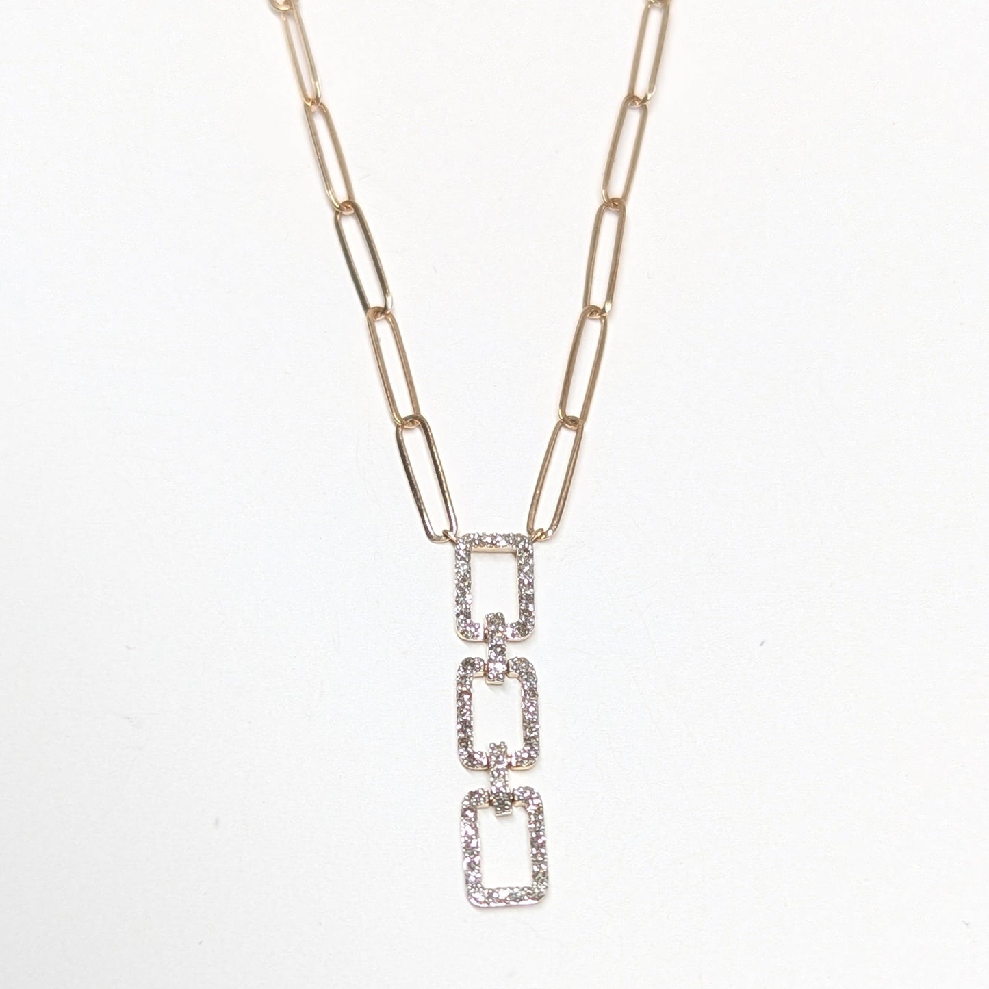 1/4 CTW Natural Diamond Square Link Paperclip Necklace 10k Yellow Gold