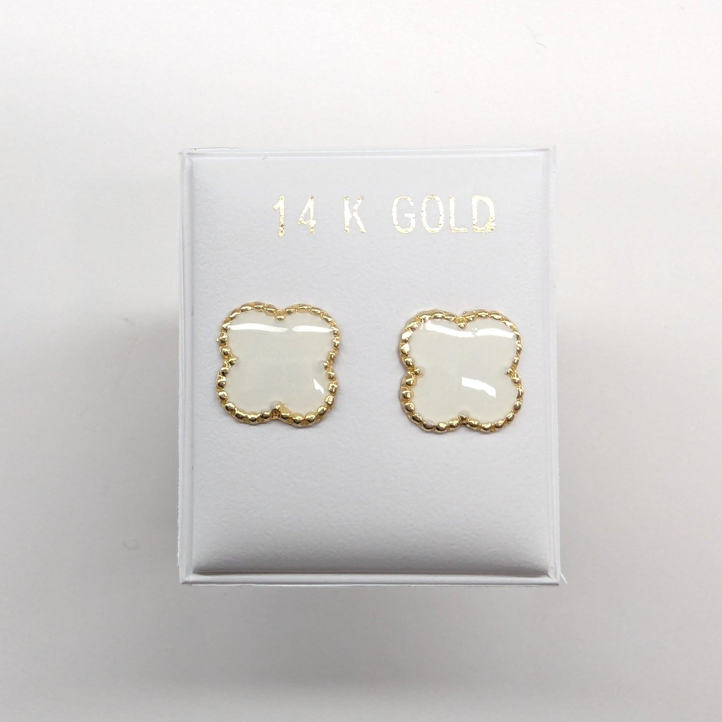 White Clover Stud Earrings 14k Yellow Gold