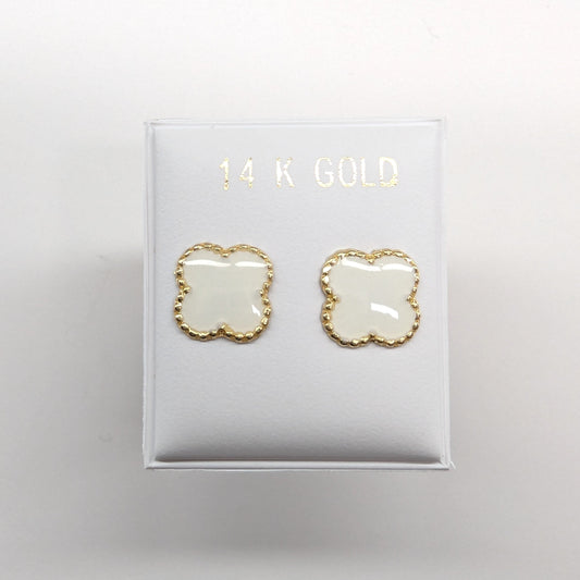 White Clover Stud Earrings 14k Yellow Gold