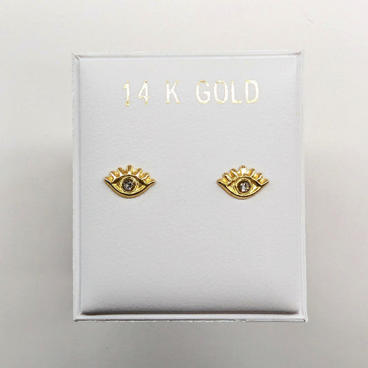 Evil Eye Stud Earrings 14k Yellow Gold