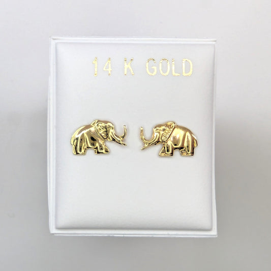 Elephant Stud Earrings 14k Yellow Gold