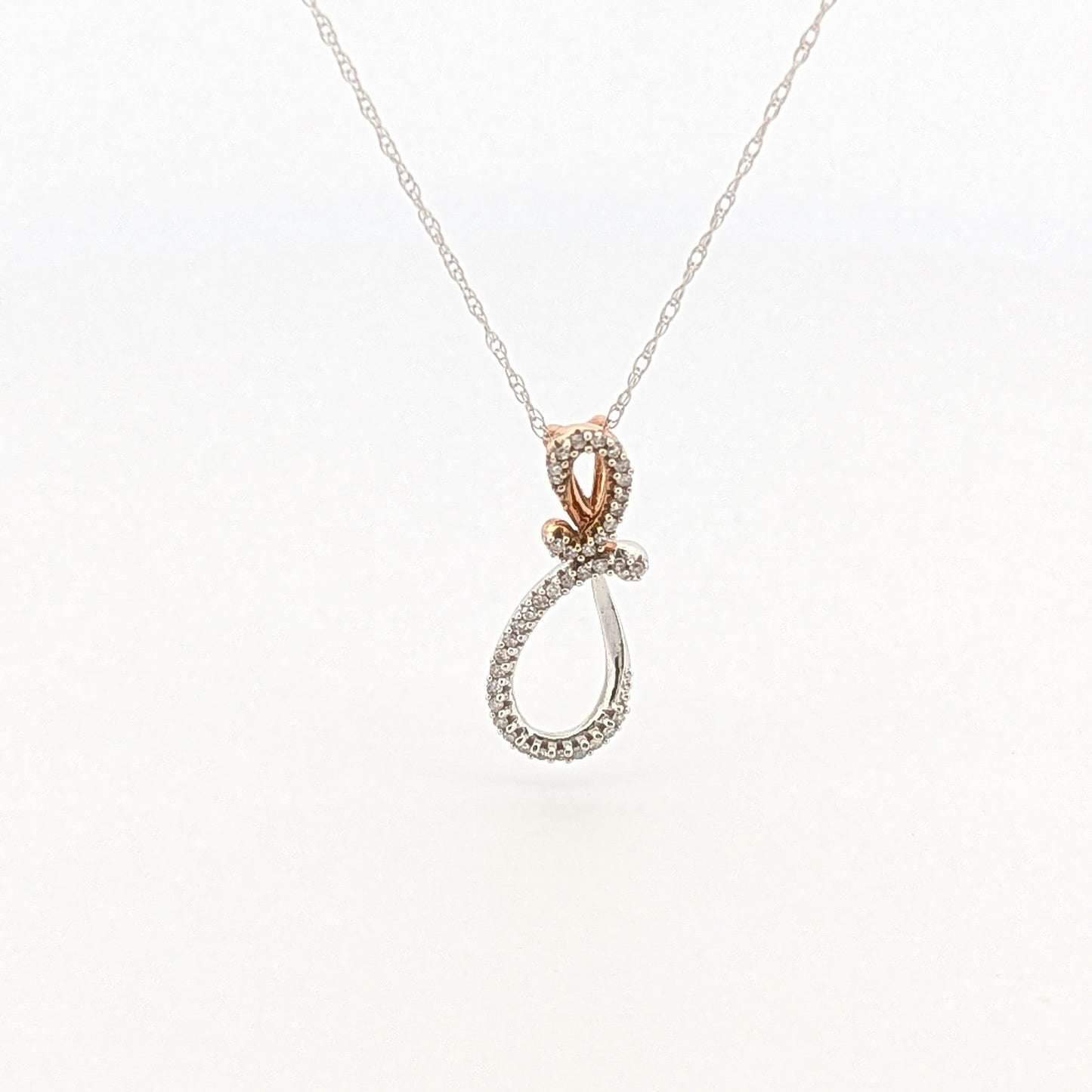 1/10 CTW Natural Diamond Knot Necklace 10k White and Rose Gold