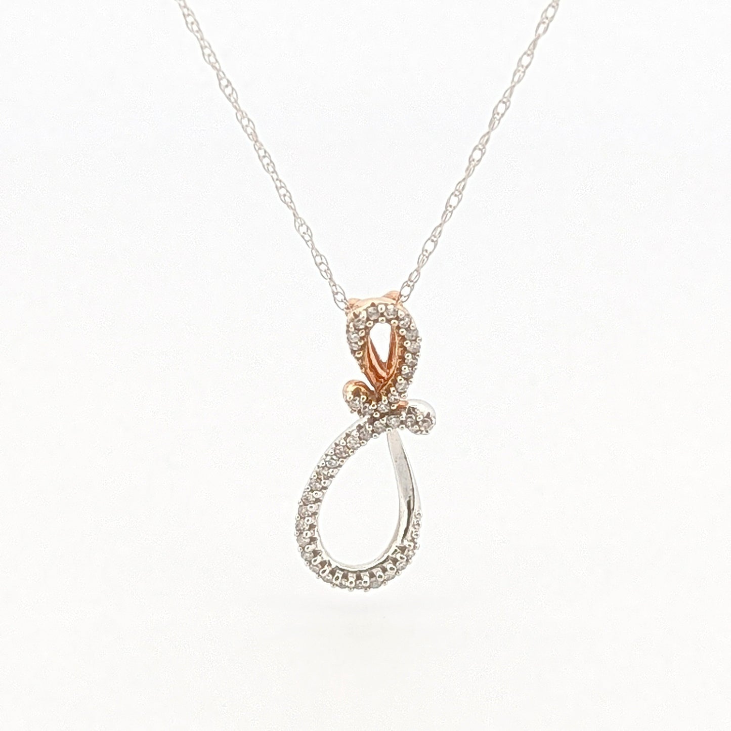 1/10 CTW Natural Diamond Knot Necklace 10k White and Rose Gold