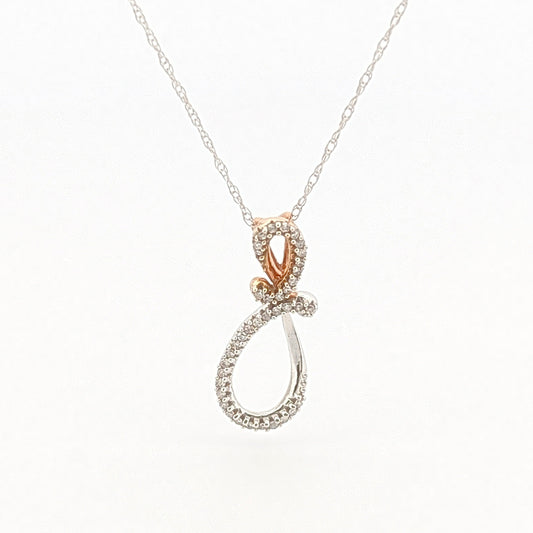 1/10 CTW Natural Diamond Knot Necklace 10k White and Rose Gold
