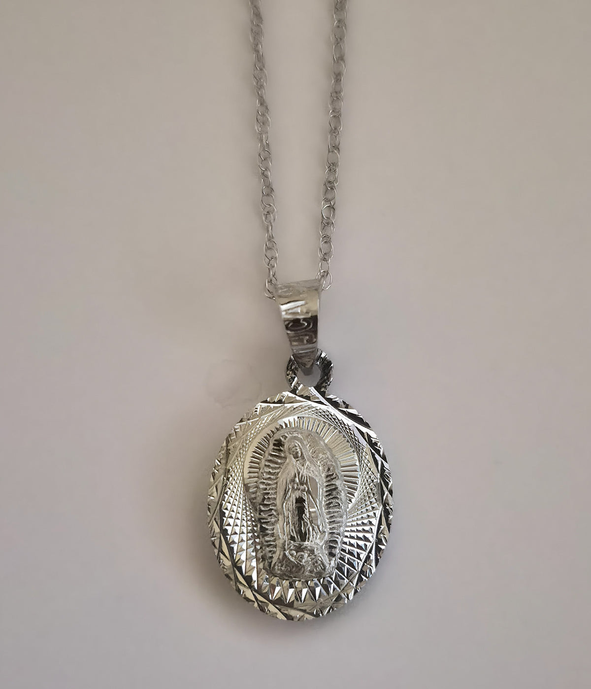 Sterling Silver 925 Double Sided Pendent Virgin Mary and Jesus with 18" Necklace