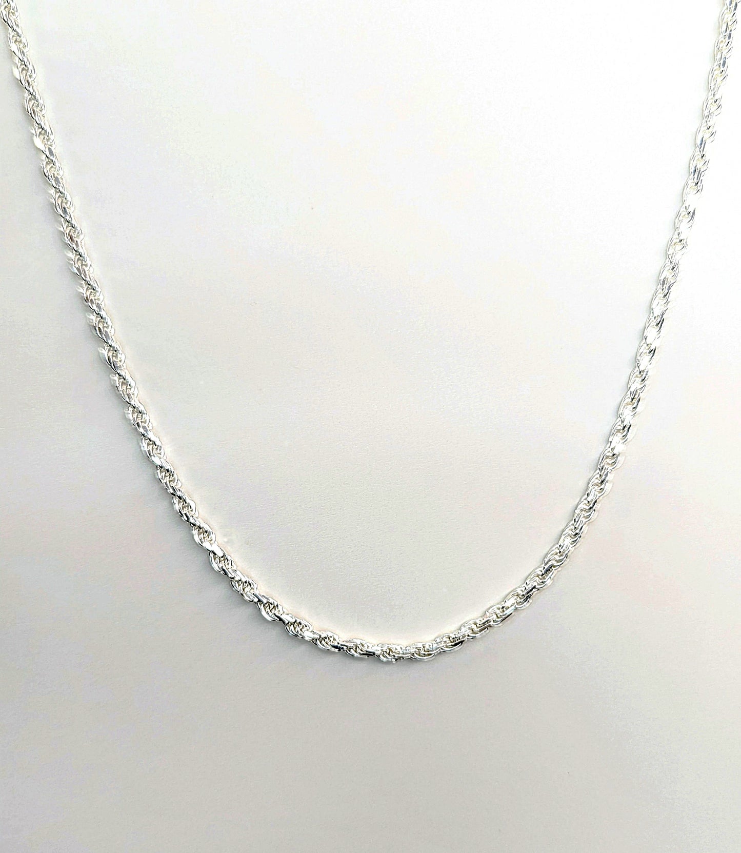 22 inch Diamond-Cut Rope Chain White Italy Sterling Silver 925