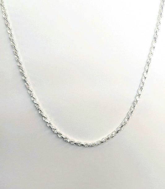 22 inch Diamond-Cut Rope Chain White Italy Sterling Silver 925