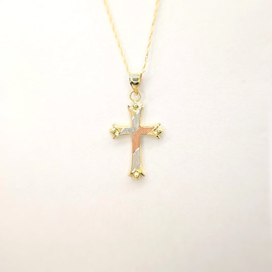 3 Tone Reversible Cross Necklace 14k Yellow Gold Rose Gold White Gold