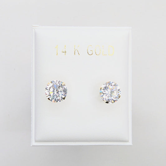 6mm Cubic Zirconia CZ Stud Earrings 14k Yellow Gold