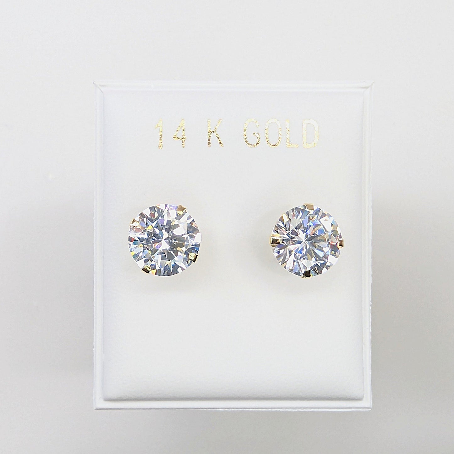 7mm Cubic Zirconia CZ Stud Earrings 14k Yellow Gold
