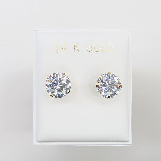 7mm Cubic Zirconia CZ Stud Earrings 14k Yellow Gold