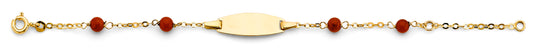14k Yellow Gold Baby ID Bracelet with Red Coral