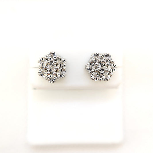 Diamond Flower Stud Earrings Sterling Silver 925