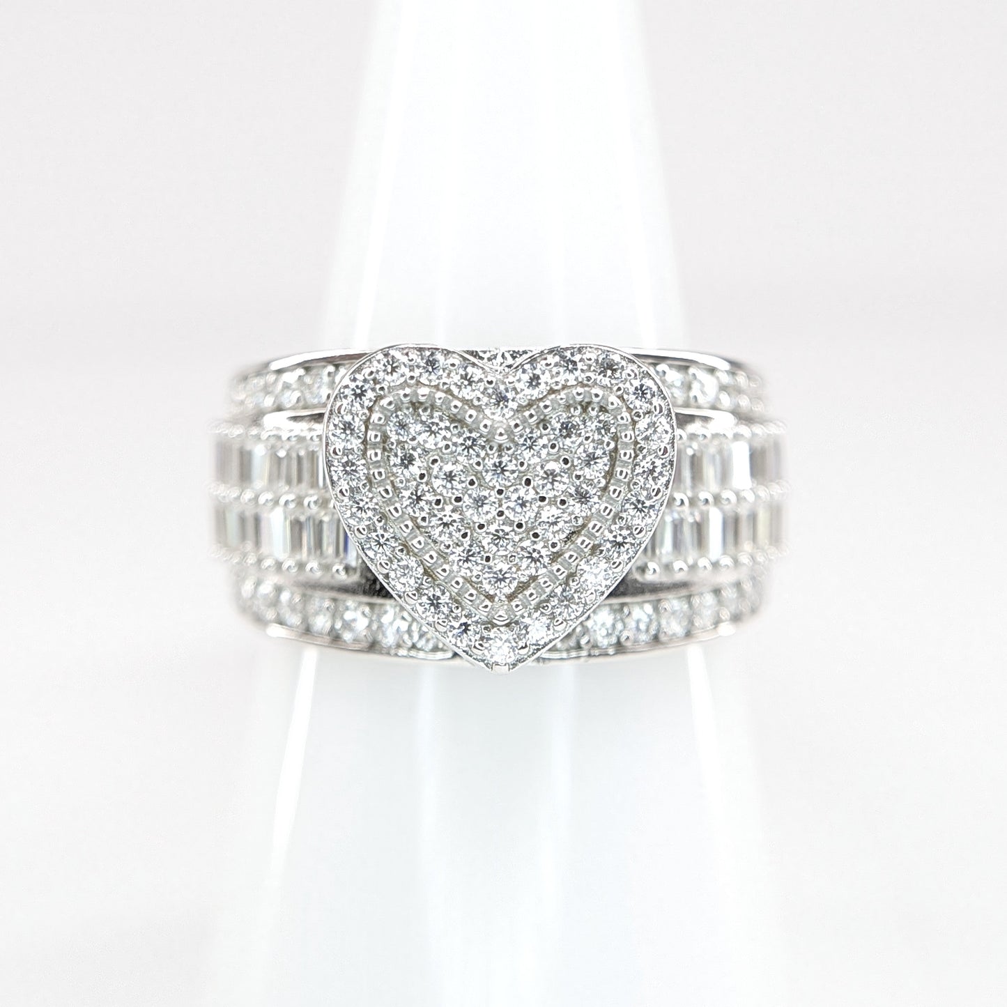 Heart Baguette 3 CTW Moissanite Ring 925 Sterling Silver