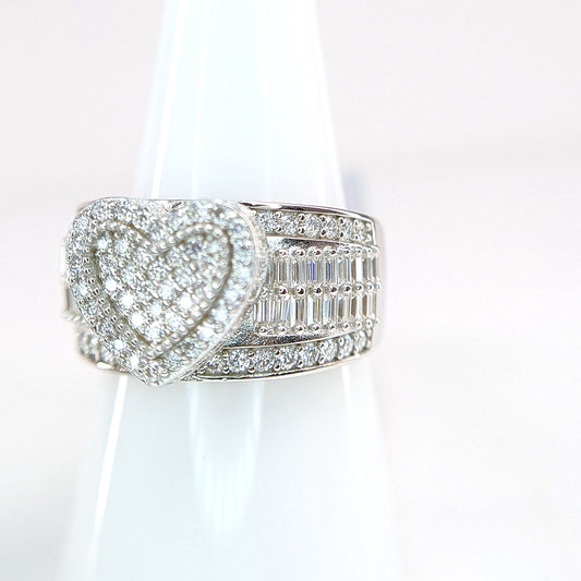 Heart Baguette 3 CTW Moissanite Ring 925 Sterling Silver