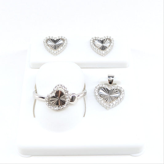 Heart Sterling Silver 925 Earrings Pendent and Ring Set