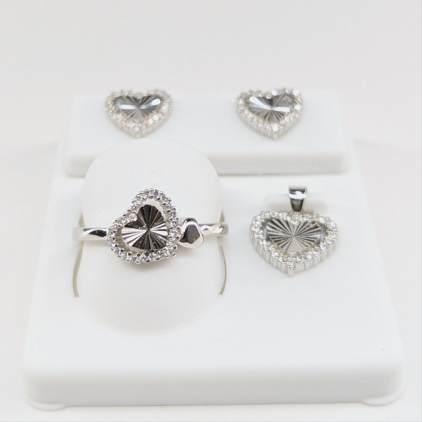 Heart Sterling Silver 925 Earrings Pendent and Ring Set