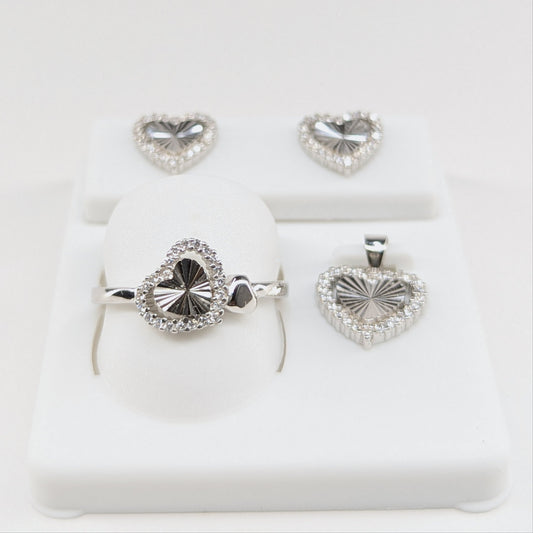 Heart Sterling Silver 925 Earrings Pendent and Ring Set