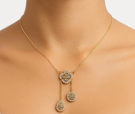 1 CTW Natural Diamond Cognac Clover Round Pear Necklace 10k Rosegold