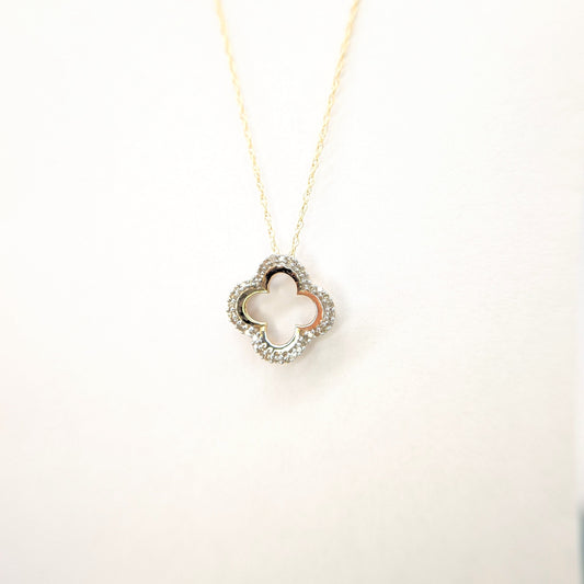 1/8 CTW Natural Diamond Clover Necklace 10k Yellow Gold