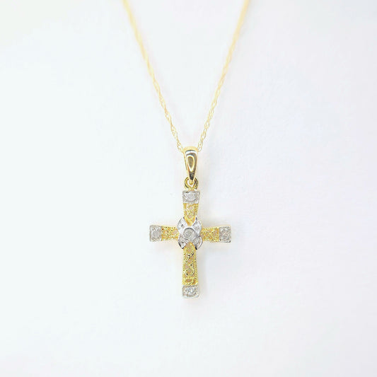 1/20 CTW Natural Diamond Cross Necklace 10k Yellow Gold