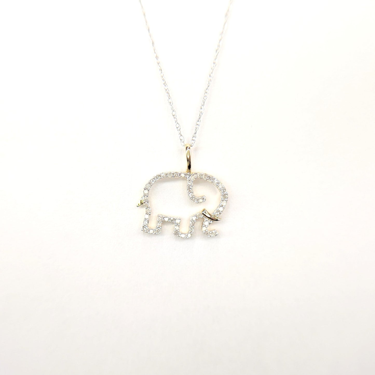 1/6 CTW Natural Diamond Elephant Necklace 10k Yellow Gold