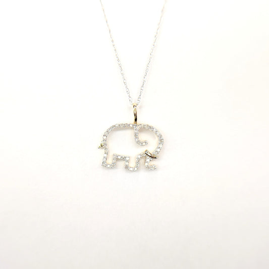 1/6 CTW Natural Diamond Elephant Necklace 10k Yellow Gold