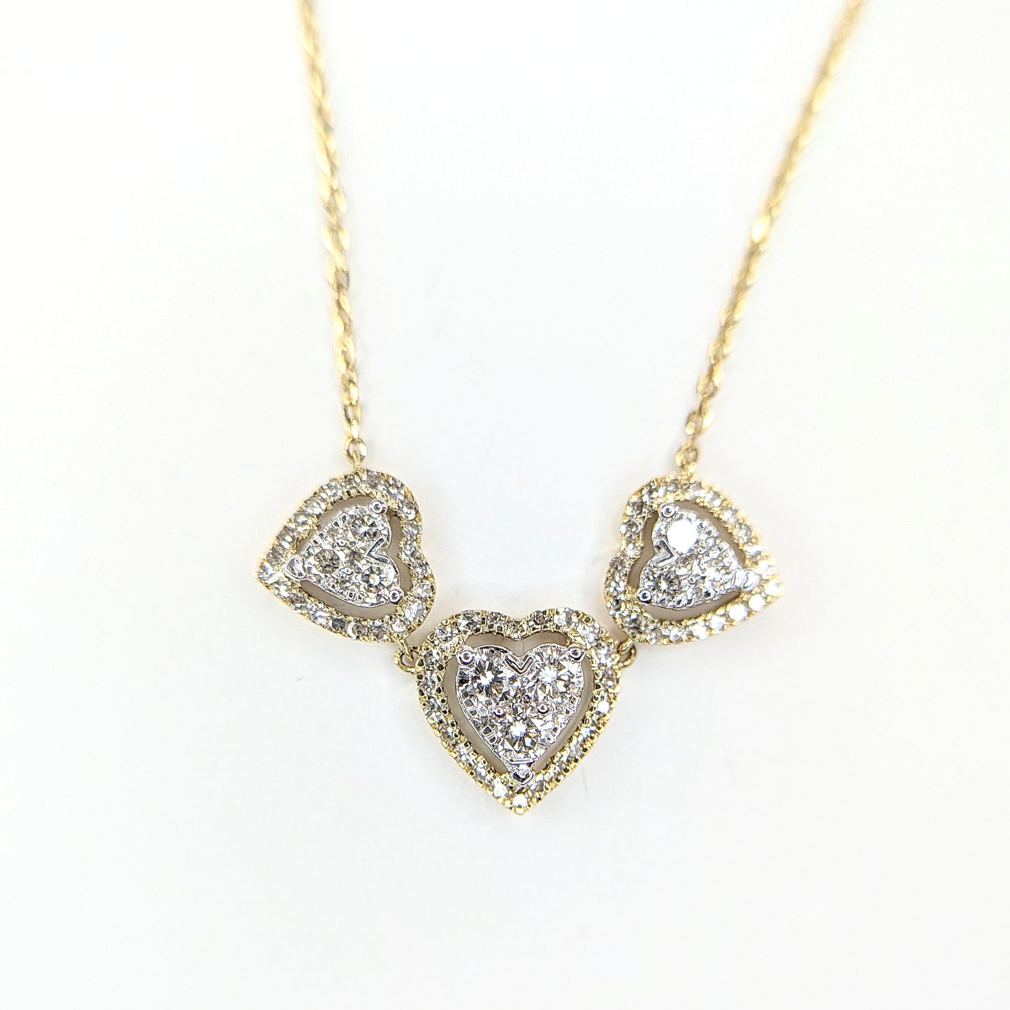 3/4 CTW Natural Diamond 3 Heart Necklace 10k Yellow Gold