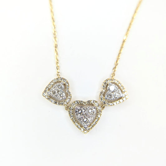 3/4 CTW Natural Diamond 3 Heart Necklace 10k Yellow Gold