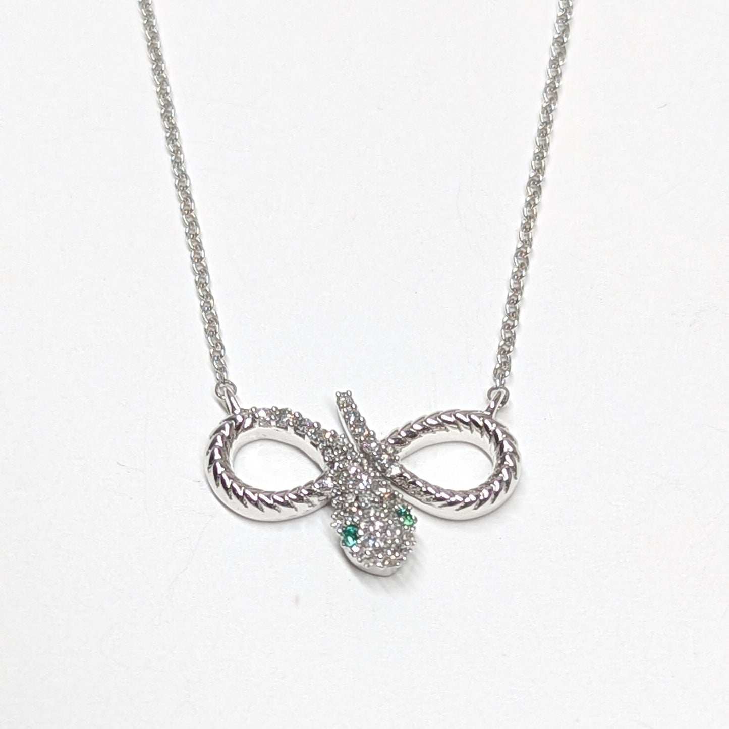 1/8 CTW Natural Diamond Infinity Snake Necklace 10k White Gold