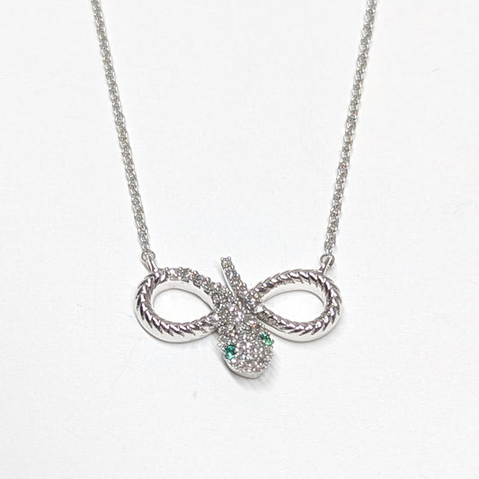 1/8 CTW Natural Diamond Infinity Snake Necklace 10k White Gold