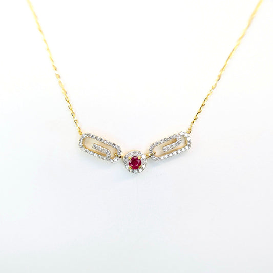 1/4 CTW Natural Diamond Ruby Round Cut Gem Paper Clip Necklace 10k Yellow Gold