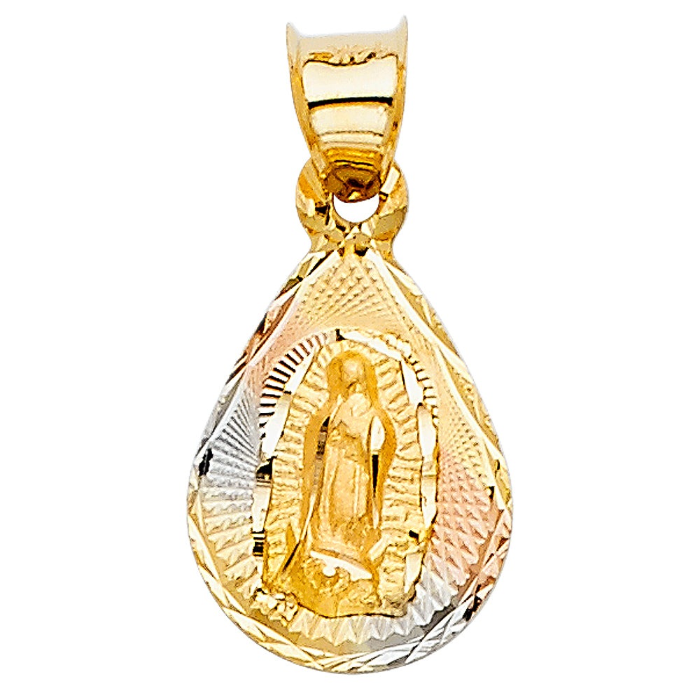 14K Small Virgin Mary Tri Gold Pendent with 18in. Necklace
