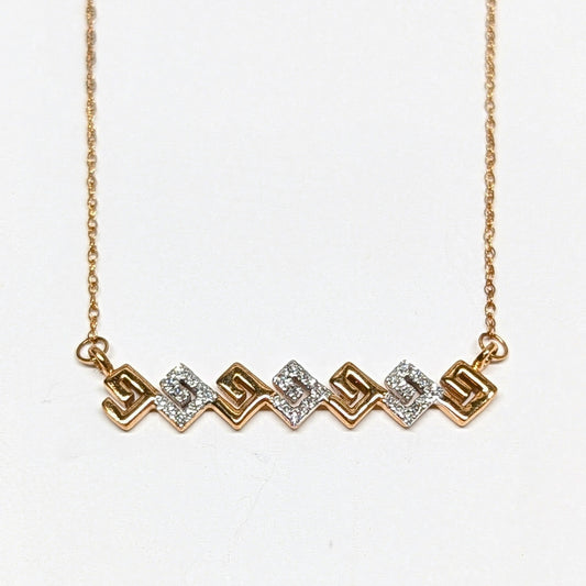 1/10 CTW Natural Diamond Greek Key Necklace 10k Yellow Gold