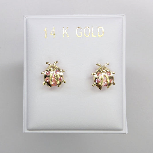 Ladybug Studs Earrings 14k Yellow Gold