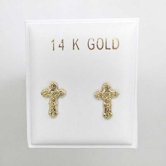 Cross Stud Earrings 14k Yellow Gold