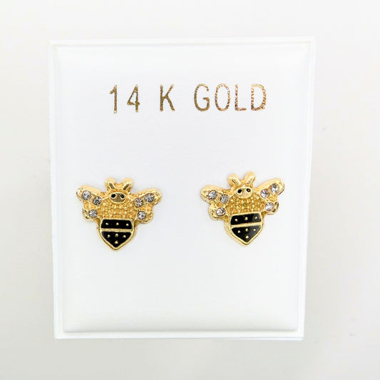 Bee Stud Earrings 14k Yellow Gold