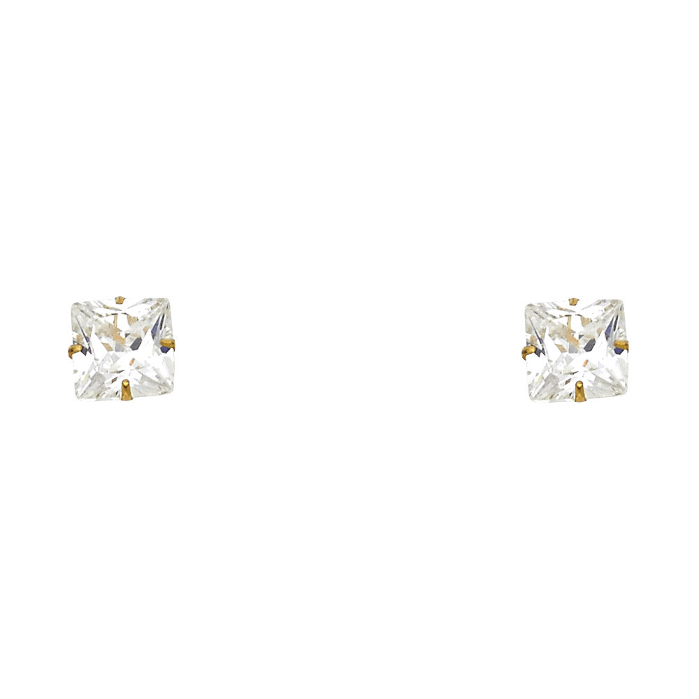 14K Yellow Gold 6mm Square CZ with Soft Lilac Hue Screw Back Stud Earrings