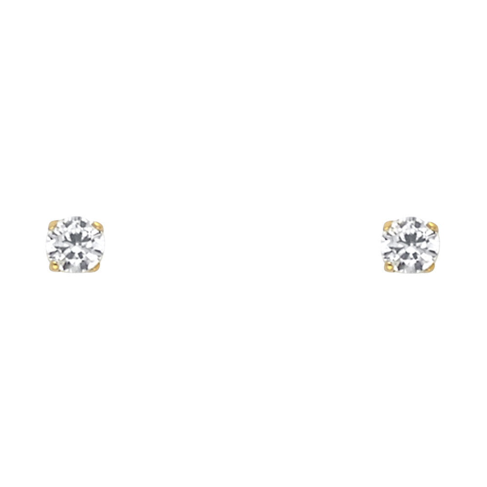 14K Yellow Gold 3mm Cubic Zirconia Stud Earrings Screwbacks