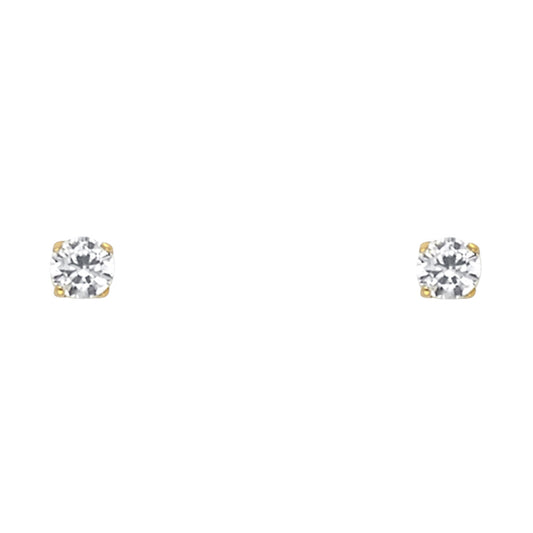 14K Yellow Gold 3mm Cubic Zirconia Stud Earrings Screwbacks