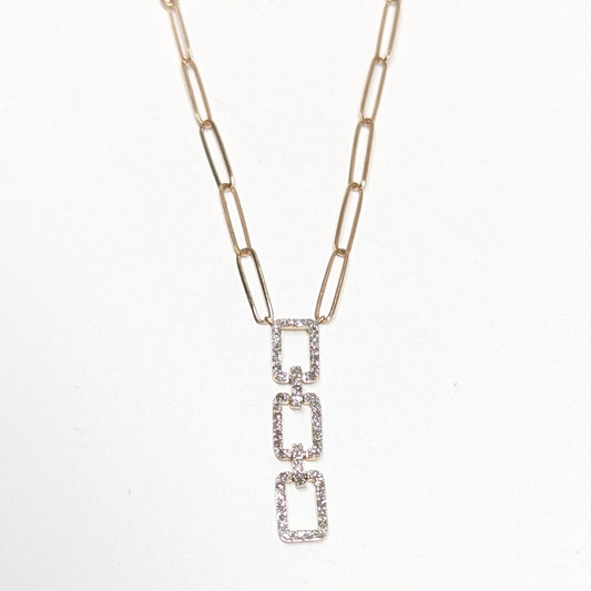 1/4 CTW Natural Diamond Square Link Paperclip Necklace 10k Yellow Gold