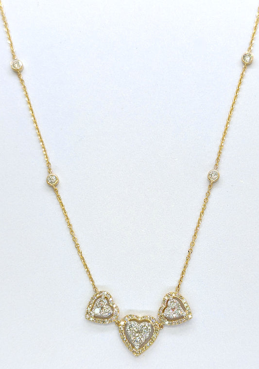 3/4 CTW Natural Diamond 3 Heart Necklace 10k Yellow Gold