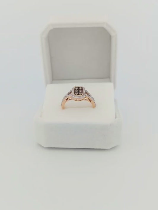 1/2 CTW Natural Diamond Cognac Emerald Style Ring Yellow Gold 10k